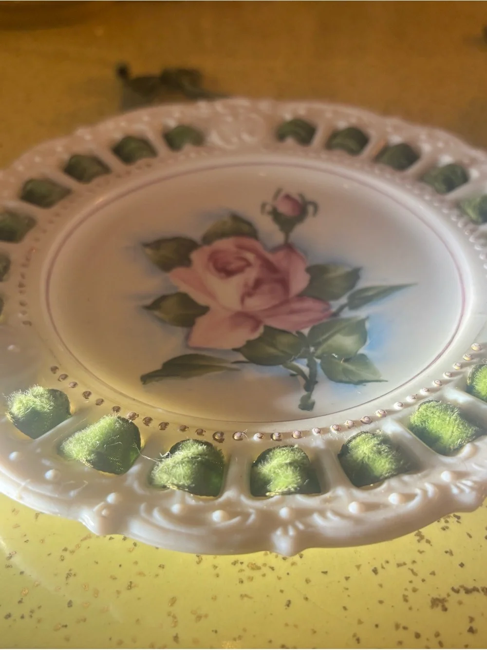 VINTAGE MILK-GLASS HAND PAINTED FLORAL MOTIF DECORATIVE PLATES COTTAGECORE!